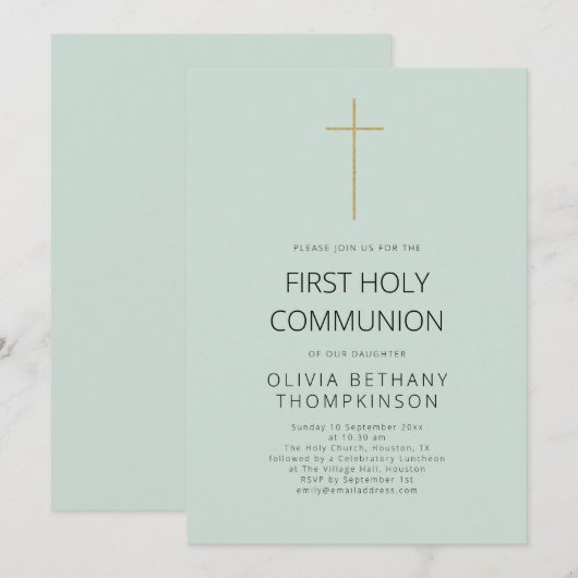 Minimalistische Gouden Kruis Eerste Heilige Commun Kaart (Voorkant / Achterkant)