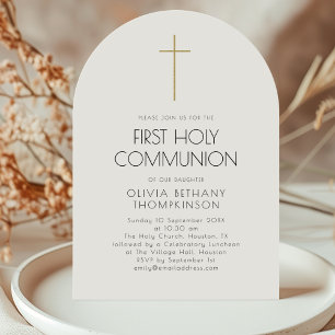 Minimalistische Gouden Kruis Eerste Heilige Commun Kaart