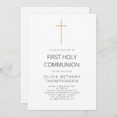 Minimalistische Gouden Kruis Eerste Heilige Commun Kaart (Voorkant / Achterkant)