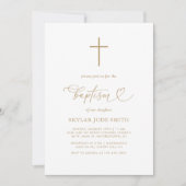 Minimalistische gouden kruis kalligrafie doop kaart (Voorkant)
