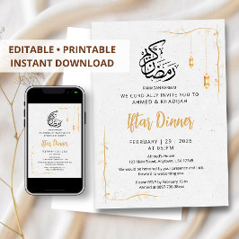 Minimalistische Gouden Lantaarns & Wijnstok Iftar- Kaart