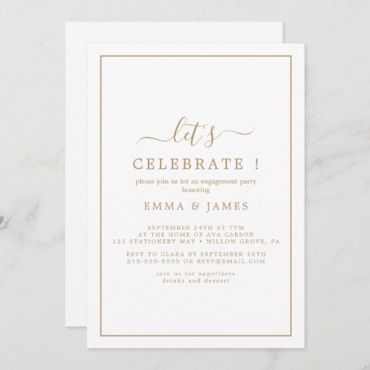 Minimalistische gouden "Laten we feesten" uitnodig Kaart (Voorkant / Achterkant)