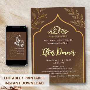 Minimalistische Gouden Lijnkunst Ramadan Iftar-din Kaart