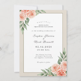 Minimalistische gouden lijst bloemen trouwuitnodig kaart