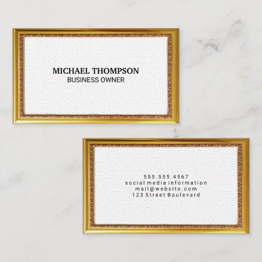 Minimalistische gouden lijst polka stippen visitekaartje (Voorkant / Achterkant)