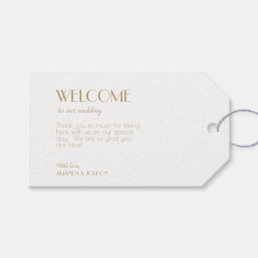 Minimalistische gouden moderne art deco bruiloft c cadeaulabel (Voorkant (Horizontaal))