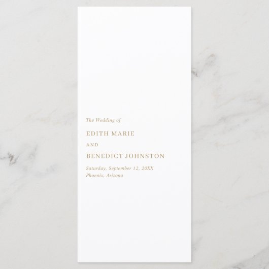 Minimalistische Gouden Moderne Bruiloft Menu (Achterkant)