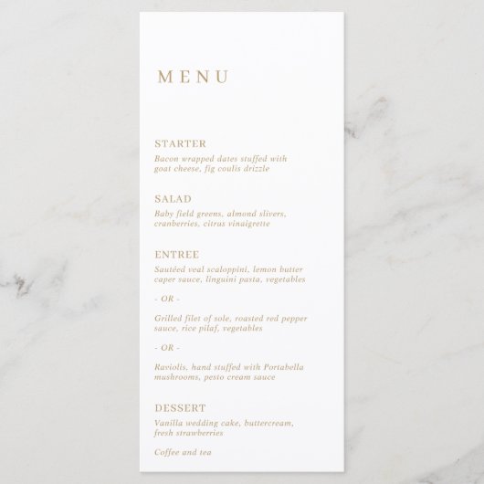 Minimalistische Gouden Moderne Bruiloft Menu (Voorkant)