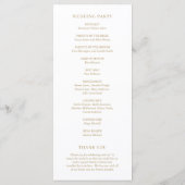 Minimalistische Gouden Moderne Bruiloft Programmakaart (Achterkant)