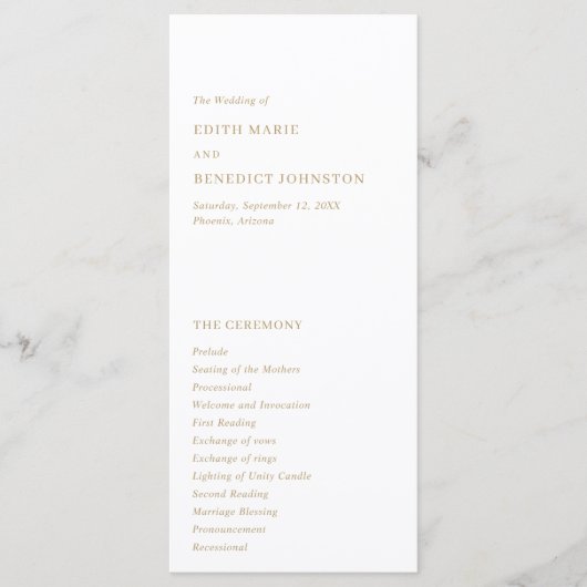 Minimalistische Gouden Moderne Bruiloft Programmakaart (Voorkant)