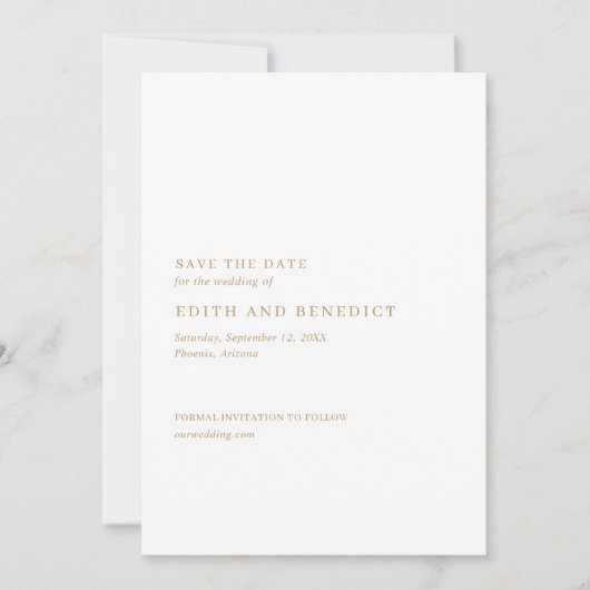 Minimalistische Gouden Moderne Bruiloft Save The Date (Voorkant)