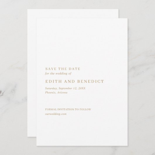 Minimalistische Gouden Moderne Bruiloft Save The Date (Voorkant / Achterkant)