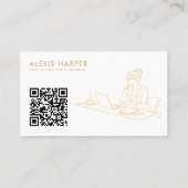 Minimalistische Gouden Moderne Lijnkunst QR-code Visitekaartje (Achterkant)
