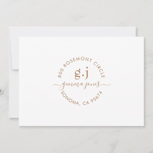 Minimalistische gouden monogram scriptnaam notitiekaartje (Voorkant)