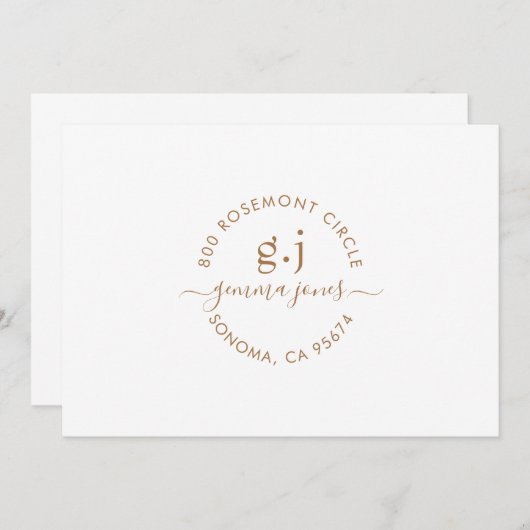 Minimalistische gouden monogram scriptnaam notitiekaartje (Voorkant / Achterkant)