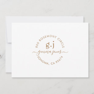 Minimalistische gouden monogram scriptnaam notitiekaartje