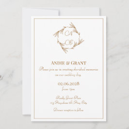Minimalistische gouden monogram trouwuitnodiging kaart