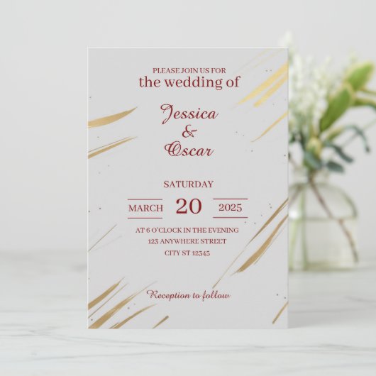 Minimalistische gouden penseelstreek ontwerp bruil kaart (Staand voorkant)