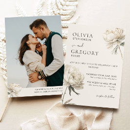 Minimalistische gouden pioen foto bruiloft uitnodi save the date