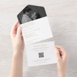 Minimalistische gouden QR-code foto moderne trouwk All In One Uitnodiging