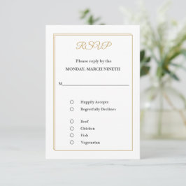 Minimalistische gouden rand RSVP-kaart met maaltij RSVP Kaartje