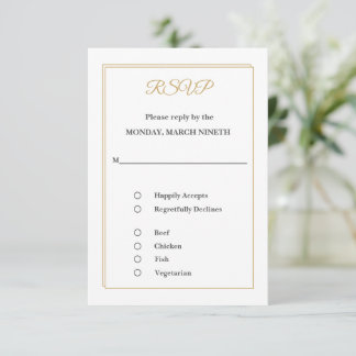 Minimalistische gouden rand RSVP-kaart met maaltij RSVP Kaartje