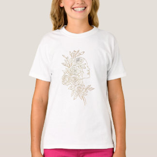 Minimalistische gouden roos vrouw lijnkunst  t-shirt