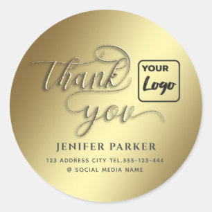 Minimalistische gouden script aangepast logo bedan ronde sticker