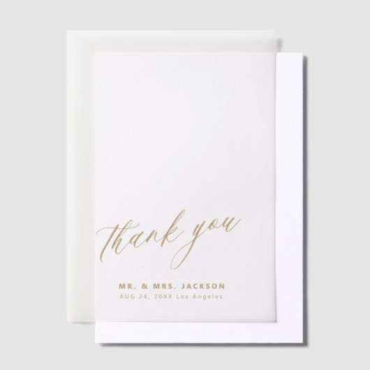 Minimalistische gouden script bruiloft dank u over vellum uitnodigingen (Offset)