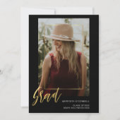 Minimalistische gouden script foto afstuderen kaart (Voorkant)