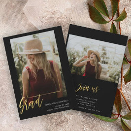 Minimalistische gouden script foto afstuderen kaart