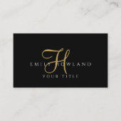 Minimalistische Gouden Script Monogram Naam Zwart Visitekaartje (Voorkant)