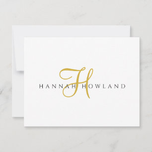 Minimalistische gouden script monogramnaam notitiekaartje
