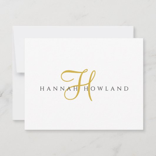Minimalistische gouden script monogramnaam  notitiekaartje (Voorkant)