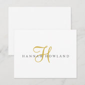 Minimalistische gouden script monogramnaam  notitiekaartje (Voorkant / Achterkant)
