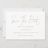 Minimalistische gouden script QR-code Save The Date (Voorkant)