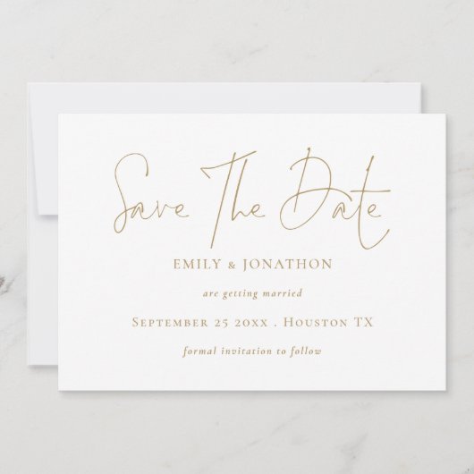 Minimalistische gouden script QR-code Save The Date (Voorkant)
