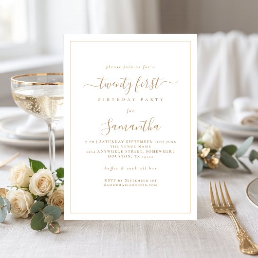 Minimalistische gouden script rand 21e verjaardags kaart