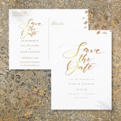 Minimalistische gouden script save-the-date aankondigingskaart
