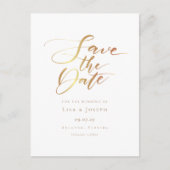 Minimalistische gouden script save-the-date aankondigingskaart (Voorkant)