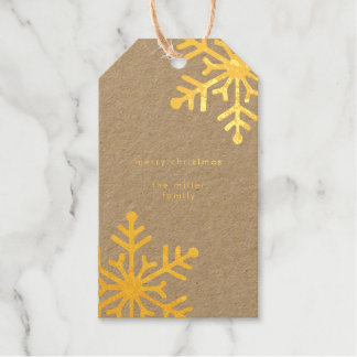 Minimalistische gouden sneeuwvlokken Vrolijk kerst Cadeaulabels