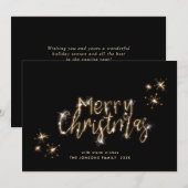 Minimalistische gouden sprankelende lichten zwart  feestdagenkaart (Voorkant / Achterkant)