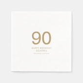 Minimalistische Gouden Tekst Naam 90ste Verjaardag Servet (Voorkant)