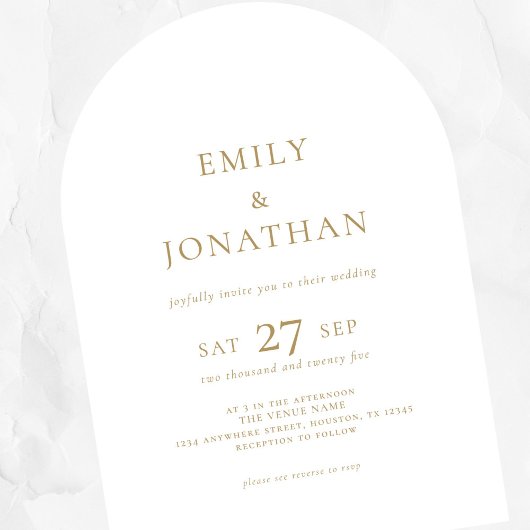 Minimalistische Gouden Tekst QR Code Boog Wedding Kaart