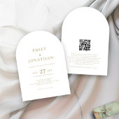 Minimalistische Gouden Tekst QR Code Boog Wedding Kaart
