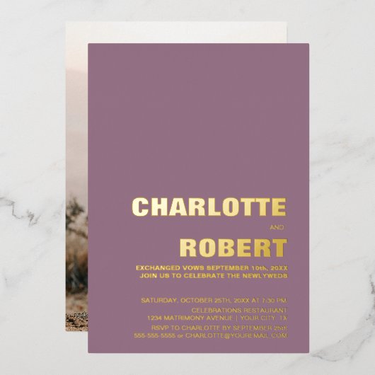 Minimalistische Gouden Tekst Stof Roze Huwelijksre Folie Uitnodiging (Voorkant / Achterkant)