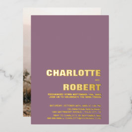 Minimalistische gouden tekst stoffige roze trouwre folie uitnodiging