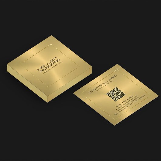 Minimalistische gouden textuur Tin Gold Border Lij Vierkante Visitekaartje