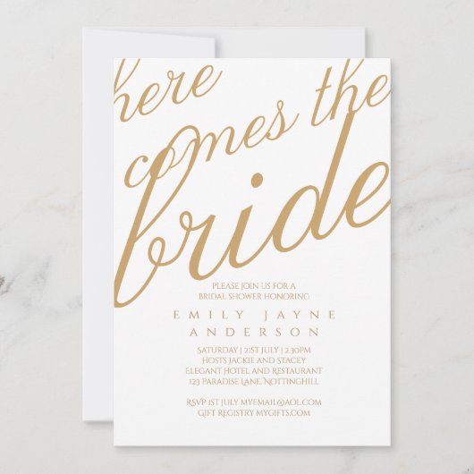 Minimalistische Gouden Typografie Bruidsdouche Mod Kaart (Voorkant)