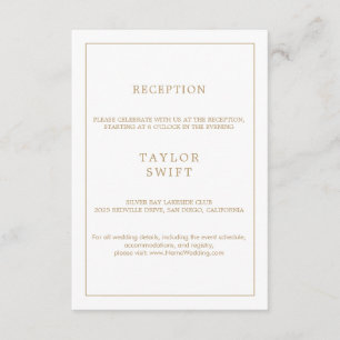 Minimalistische gouden typografie ontvangstkaart informatiekaartje